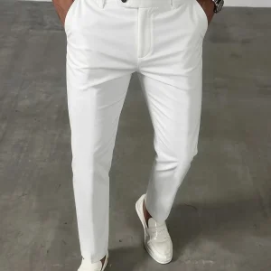 Men's Casual Suit Pants, Folded Pleat Details, Slant Pockets, All Season, Easy Care Long Pants, Business Suit Pants