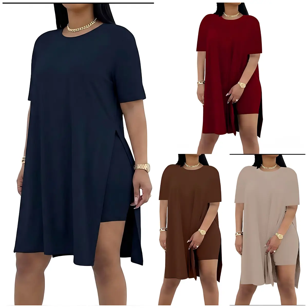 Women Plus Size 2 Piece Outfits Lady Crewneck Short Sleeve Tunic Tops and Skinny Biker Shorts Sets Tracksuits Casual Soft Womenswear