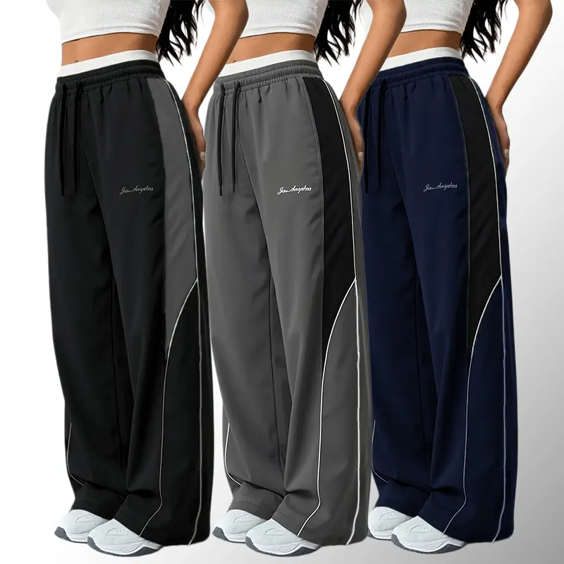 Women's 3-Pack Summer Lightweight Polyester Pants - Side Stripes, Loose Fit, Printed Design, Drawstring Cuffs, Casual Fashion, Elasticized Full-Length Casual Street Style Pants, Casual Fashion Pants Activewear Womenswear Sportswear Athletic
