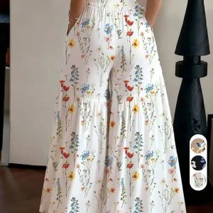 Simple Versatile Casual High Waist Floral Pants, Daily Wear Long Pants, Relaxed Office Style, Summer New Vacation Leisure Pants, Light Mature Everyday Casual Pants Ff2630