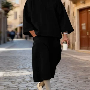 INCERUN Men's Long Sleeve Sweatshirt and Seven-Quarter Pants Set, Minimalist Fashion Design Two-Piece, Ideal for Daily Wear
