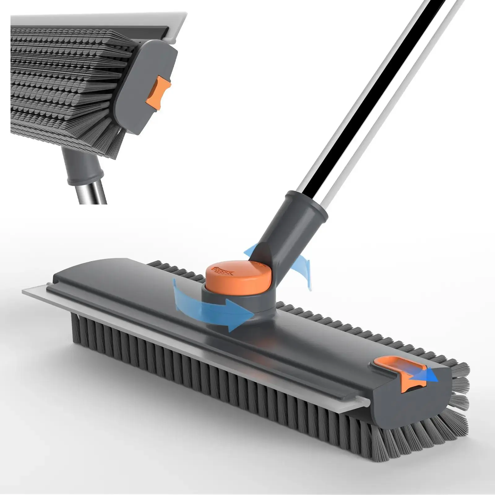 Floor Scrub Brush, 3 in 1 Floor Scrub Brush with Adjustable Long Handle and Scraper Heavy Duty Stiff Bristle Floor Scrubber for Cleaning Shower Bathroom Kitchen Patio Garage Concrete Tile Stainless Steel, Glass Compatible