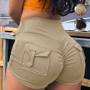 Women's Y2K Style Body-Hugging Ultra-Short Butt-Lifting Solid Color Casual Shorts, Comfy Stretchy Shorts, Multi-Pocket Pleated Slim Fit Shorts, Comfortable and Stylish Summer Bottoms, Cut Off Short, Perfect for Daily Wear and Outdoors Activities