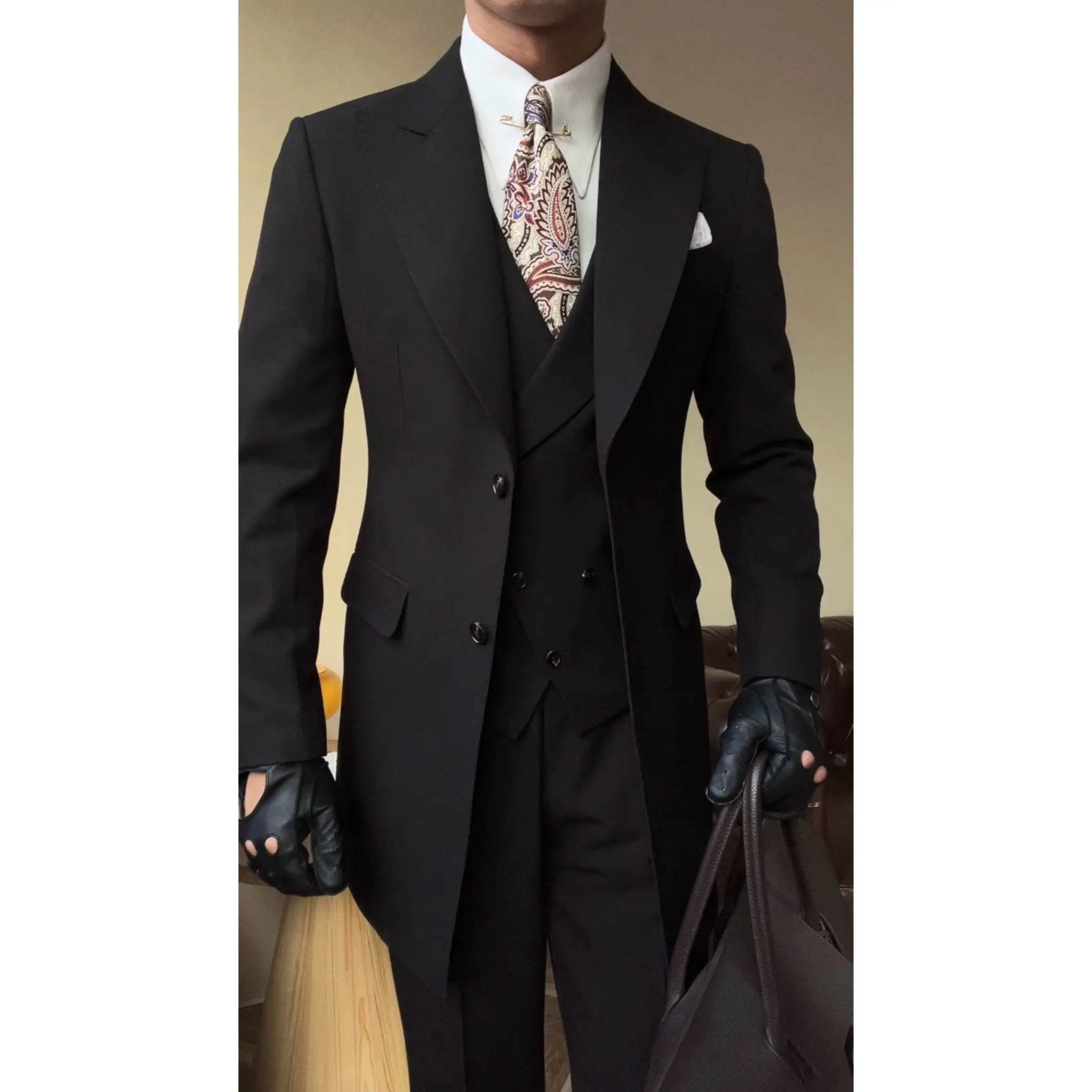 Black Milano Men's Suit - Over Jacket, Body-Fitting, Matching, Multi-Part, Contemporary for Formal Wear, Body-Fitting Men's Suits, Matching Men's Suits