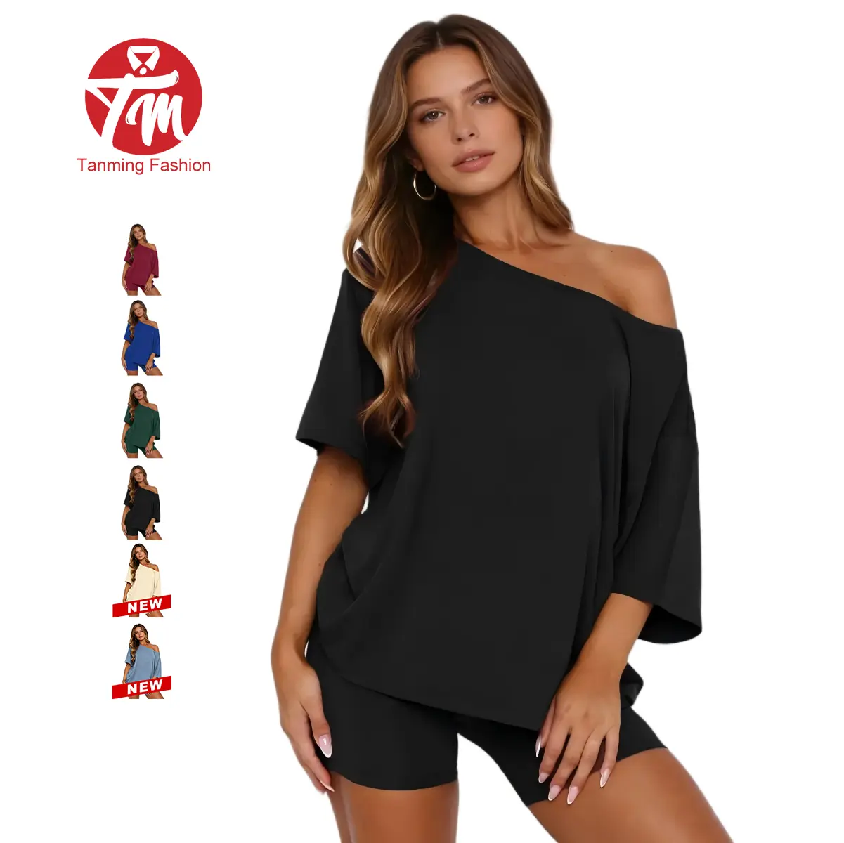 Tanming Women's Casual Two-Piece Loungewear Set Flattering Off Shoulder Top & Fitted Shorts Soft Stretchy Spring Outfit for Lounging & Travel,summerwins