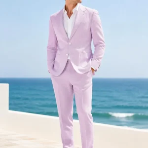 Men's 2pcs Pinstripe Suit Fresh Lightweight Summer Wedding Formal Party Events Tuxedo Suit Elegant Casual Working Business Suit Suit Pants Slim Fit Office Suit