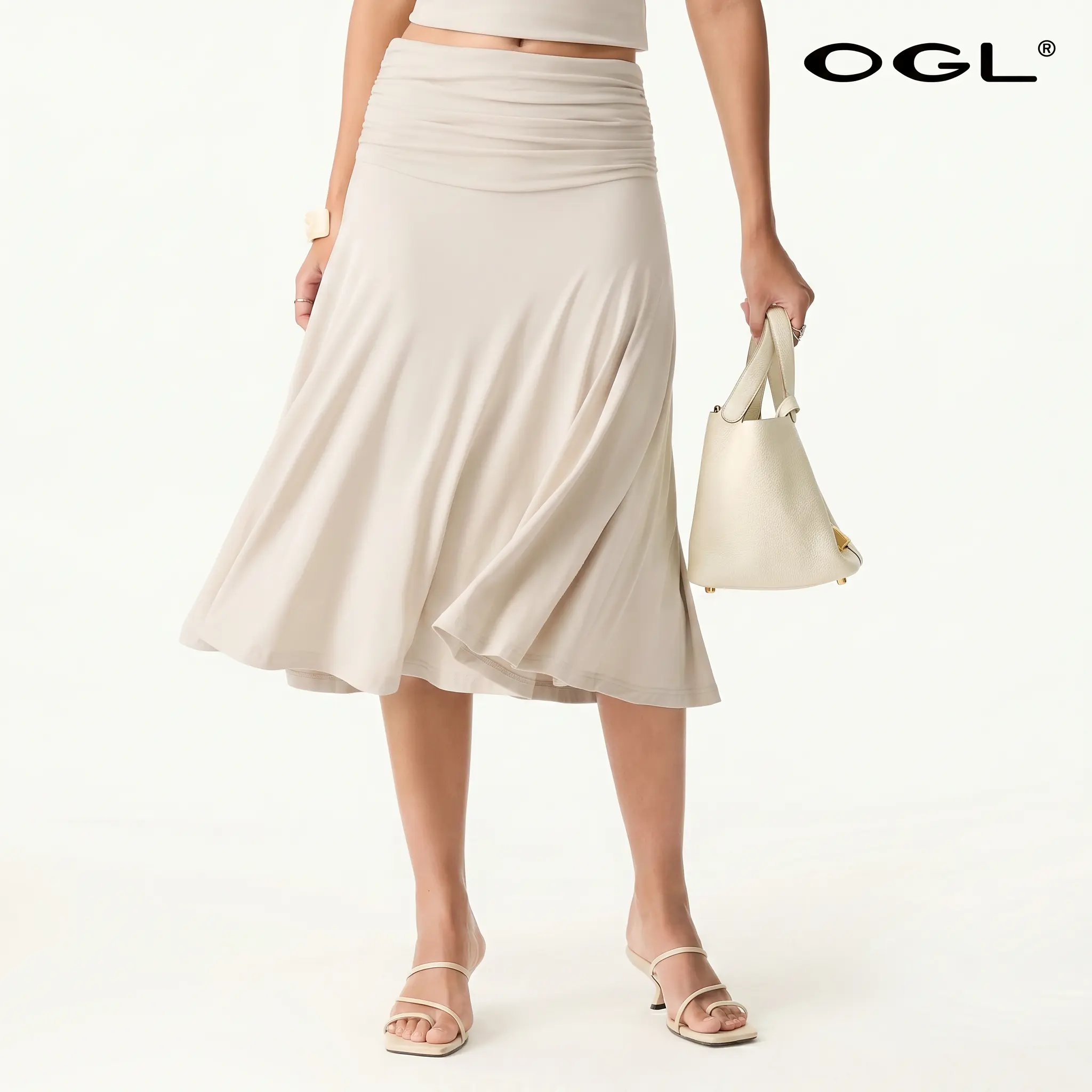 OGL Flowy Side Ruched A-line Midi Skirt - Elegant and Comfortable for Everyday Wear , Bottom, Basic summerwins Minimalist Women skirts DealsForYouDays